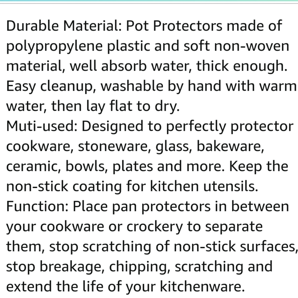 Felt Pot Protectors Cookware Dividers Set of 4 Green NEW 4 Sizes - Picture 6 of 8